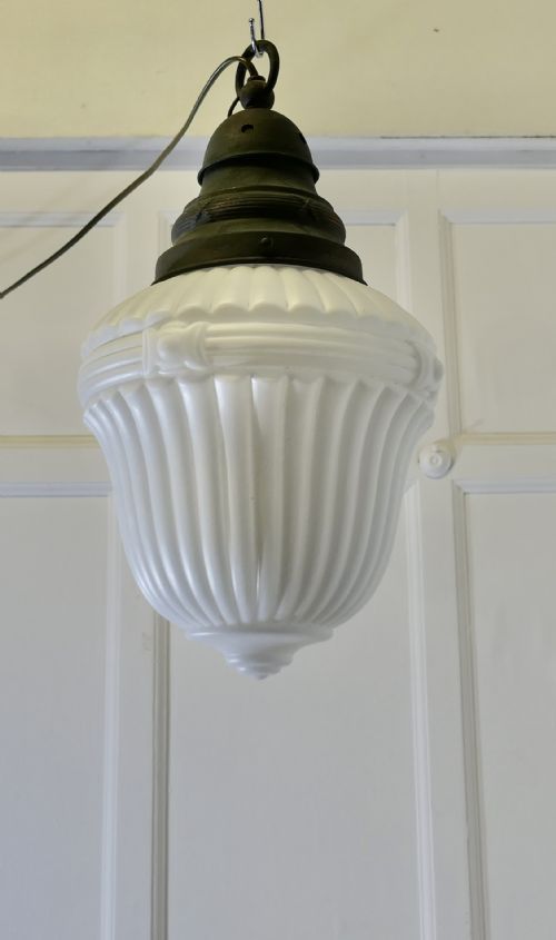 LARGE VICTORIAN ARTS AND CRAFTS OPALESCENT CEILING PENDANT LIGHT - ADDITIONAL PHOTO 7