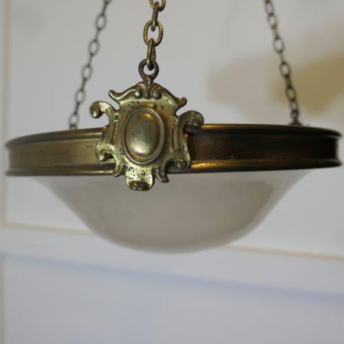 ARTS AND CRAFTS OPALESCENT CEILING PENDANT BOWL LAMPSHADE - ADDITIONAL PHOTO 2