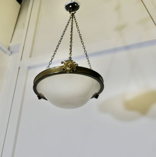 ARTS AND CRAFTS OPALESCENT CEILING PENDANT BOWL LAMPSHADE - ADDITIONAL PHOTO 4