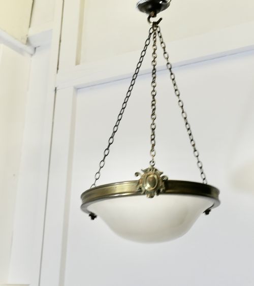 ARTS AND CRAFTS OPALESCENT CEILING PENDANT BOWL LAMPSHADE - ADDITIONAL PHOTO 5