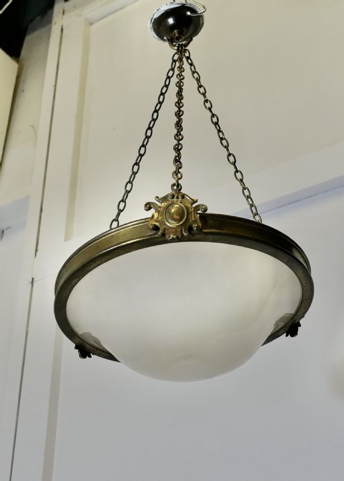 ARTS AND CRAFTS OPALESCENT CEILING PENDANT BOWL LAMPSHADE - ADDITIONAL PHOTO 6