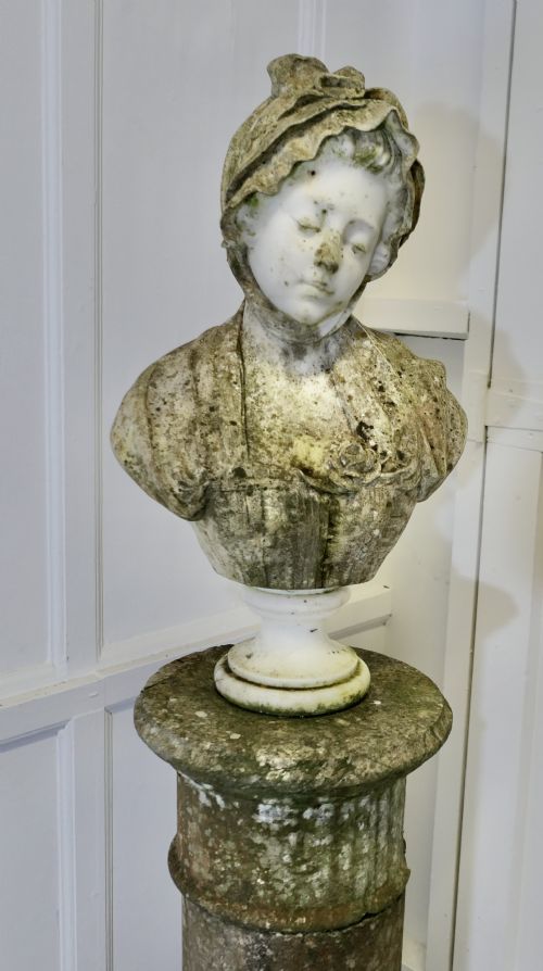 19TH CENTURY CARVED CARRARA MARBLE BUST OF A YOUNG GIRL AFTER GREUZE - ADDITIONAL PHOTO 2