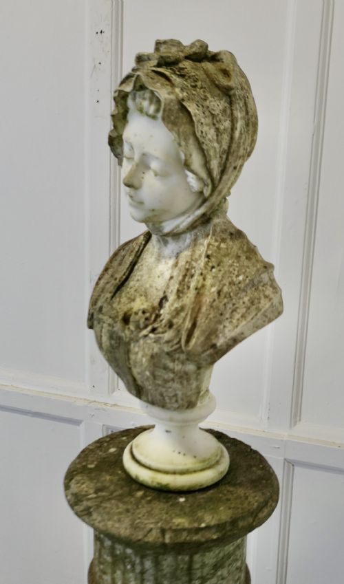 19TH CENTURY CARVED CARRARA MARBLE BUST OF A YOUNG GIRL AFTER GREUZE - ADDITIONAL PHOTO 5