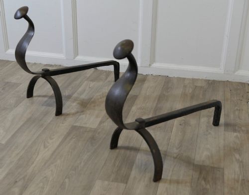 A PAIR OF FRENCH GOTHIC IRON ANDIRONS OR FIRE DOGS - ADDITIONAL PHOTO 2