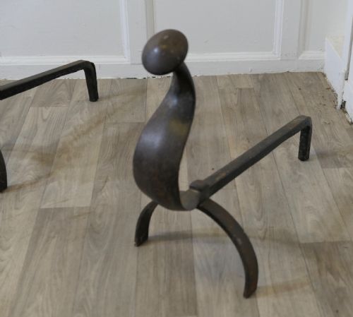 A PAIR OF FRENCH GOTHIC IRON ANDIRONS OR FIRE DOGS - ADDITIONAL PHOTO 3