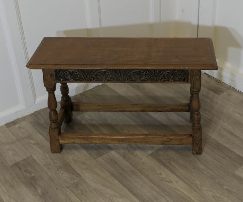 ARTS AND CRAFTS CARVED COUNTRY GOLDEN OAK JOINT STOOL WINDOW SEAT HALL BENCH - ADDITIONAL PHOTO 3
