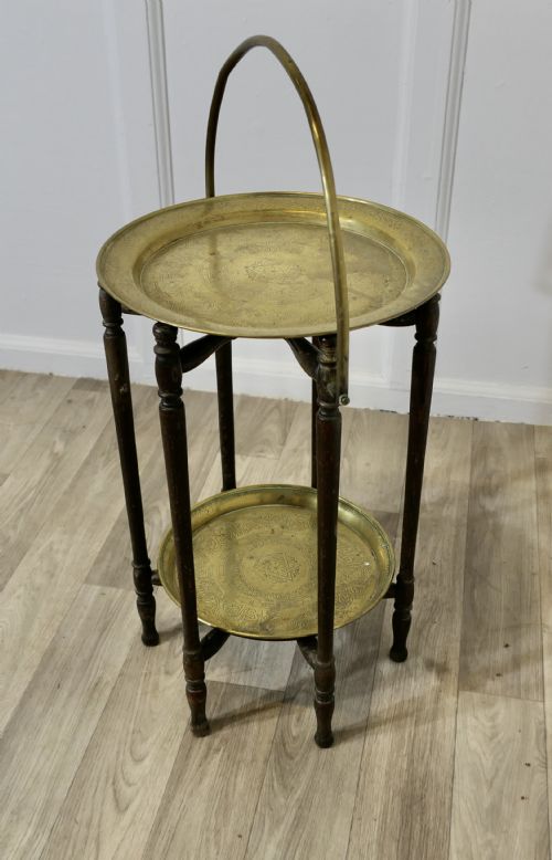 LARGE COLLAPSABLE BRASS CAKE STAND DUMB WAITER - ADDITIONAL PHOTO 1