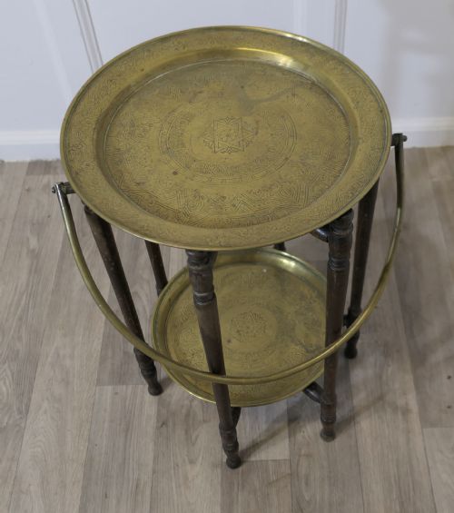 LARGE COLLAPSABLE BRASS CAKE STAND DUMB WAITER - ADDITIONAL PHOTO 2