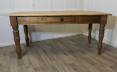 Pine Farmhouse Kitchen Table with Side Drawer