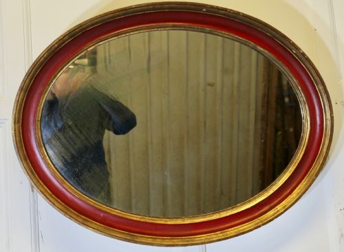 LARGE OVAL GILT AND RED WALL MIRROR - ADDITIONAL PHOTO 2