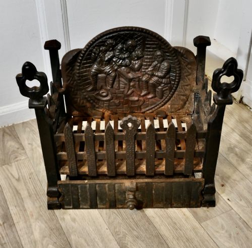 GOTHIC STYLE FREE STANDING FIRE BASKET WITH DECORATIVE BACK AND ASH PAN - ADDITIONAL PHOTO 1