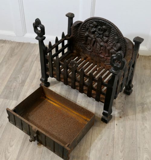 GOTHIC STYLE FREE STANDING FIRE BASKET WITH DECORATIVE BACK AND ASH PAN - ADDITIONAL PHOTO 4