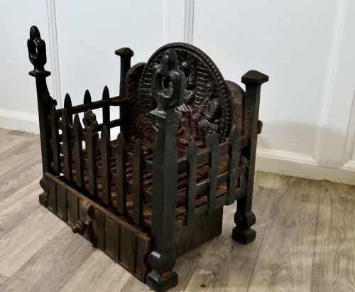 GOTHIC STYLE FREE STANDING FIRE BASKET WITH DECORATIVE BACK AND ASH PAN - ADDITIONAL PHOTO 5