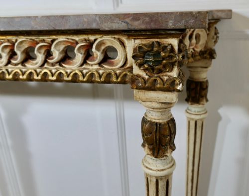 CARVED AND PAINTED FRENCH STYLE CONSOLE OR HALL TABLE - ADDITIONAL PHOTO 2