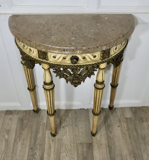 HALF MOON CARVED AND PAINTED CONSOLE OR HALL TABLE - ADDITIONAL PHOTO 1