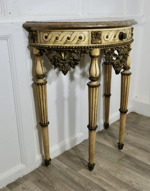 HALF MOON CARVED AND PAINTED CONSOLE OR HALL TABLE - ADDITIONAL PHOTO 2