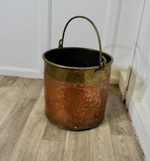 RIVETED COPPER AND BRASS COAL BUCKET - ADDITIONAL PHOTO 2