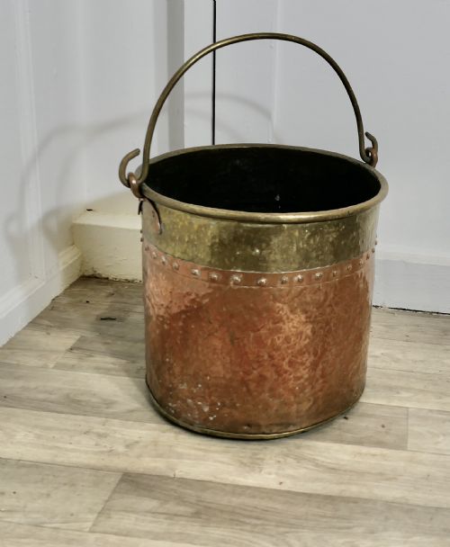 RIVETED COPPER AND BRASS COAL BUCKET - ADDITIONAL PHOTO 6