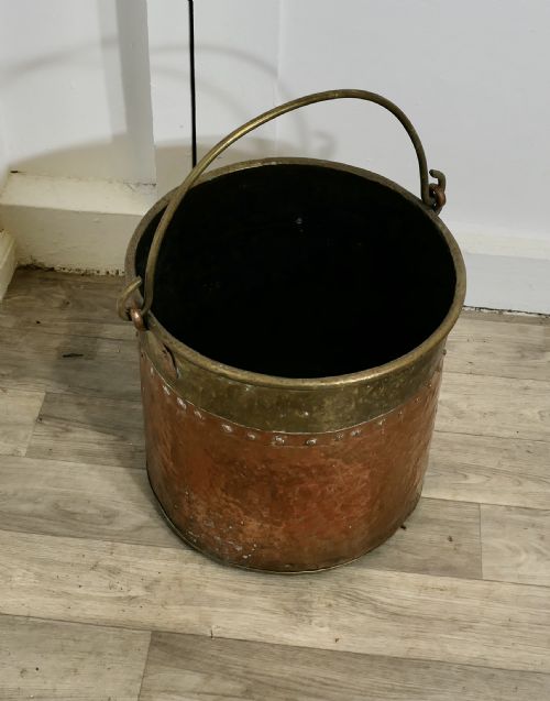 RIVETED COPPER AND BRASS COAL BUCKET - ADDITIONAL PHOTO 8