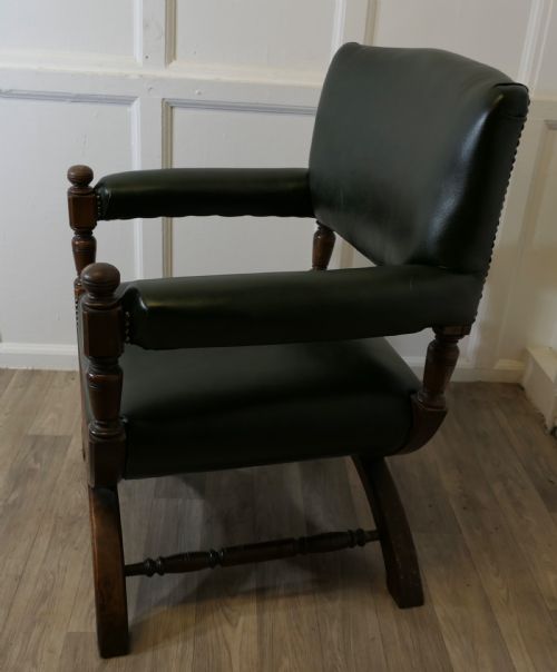 A HANDSOME PIECE 19TH CENTURY X FRAMED DESK CHAIR - ADDITIONAL PHOTO 1
