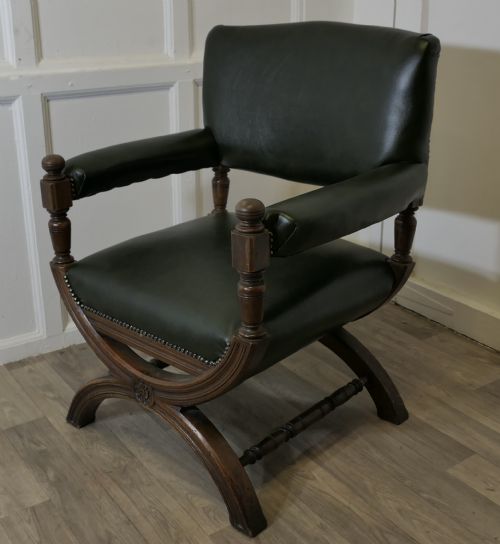 A HANDSOME PIECE 19TH CENTURY X FRAMED DESK CHAIR - ADDITIONAL PHOTO 2