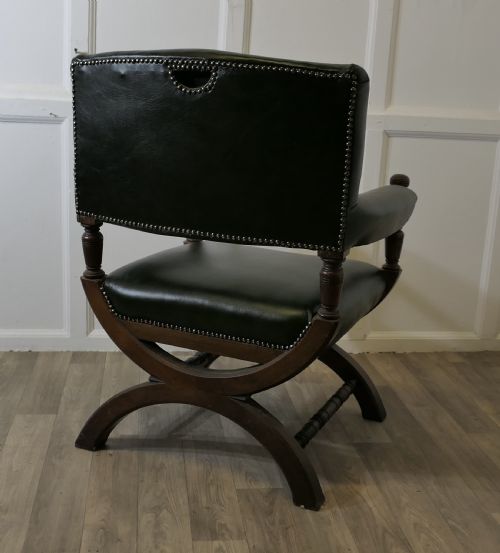 A HANDSOME PIECE 19TH CENTURY X FRAMED DESK CHAIR - ADDITIONAL PHOTO 3