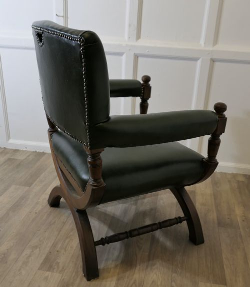 A HANDSOME PIECE 19TH CENTURY X FRAMED DESK CHAIR - ADDITIONAL PHOTO 4