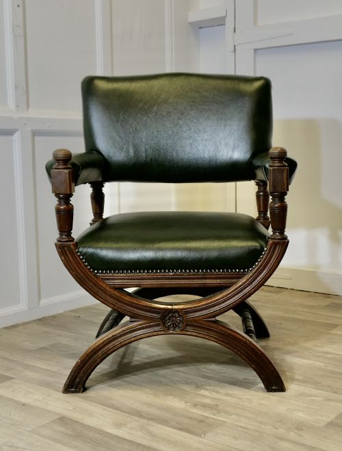 A HANDSOME PIECE 19TH CENTURY X FRAMED DESK CHAIR - ADDITIONAL PHOTO 5