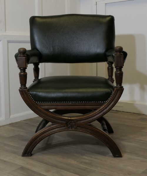 A HANDSOME PIECE 19TH CENTURY X FRAMED DESK CHAIR - ADDITIONAL PHOTO 6