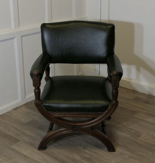A HANDSOME PIECE 19TH CENTURY X FRAMED DESK CHAIR - ADDITIONAL PHOTO 7