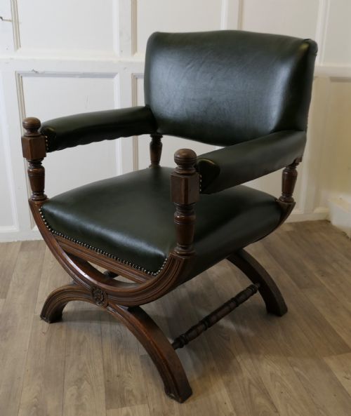 A HANDSOME PIECE 19TH CENTURY X FRAMED DESK CHAIR - ADDITIONAL PHOTO 8