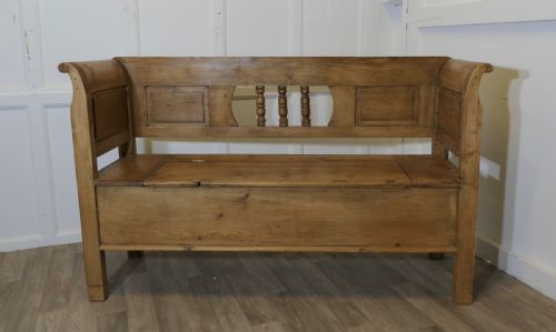 Pine Settle, Bench, Hall Seat with Shoe Cupboard
