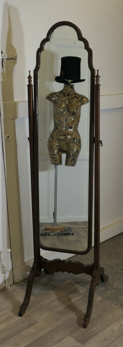 Stylish Edwardian Walnut Cheval Mirror