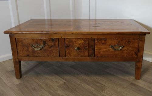 19th Century French Bur Walnut Farmhouse Coffee Table