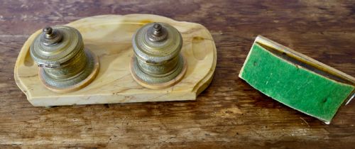 FRENCH BRASS AND MARBLE DESK INKWELL STAND - ADDITIONAL PHOTO 5