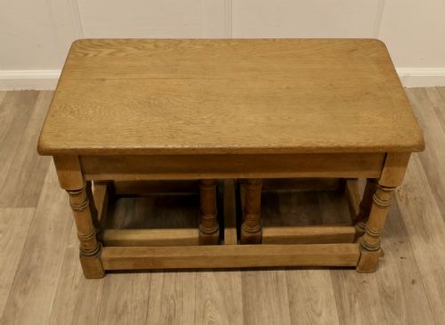 STYLISH ARTS AND CRAFTS NEST OF OAK TABLES - ADDITIONAL PHOTO 1