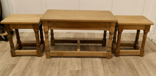 STYLISH ARTS AND CRAFTS NEST OF OAK TABLES - ADDITIONAL PHOTO 2