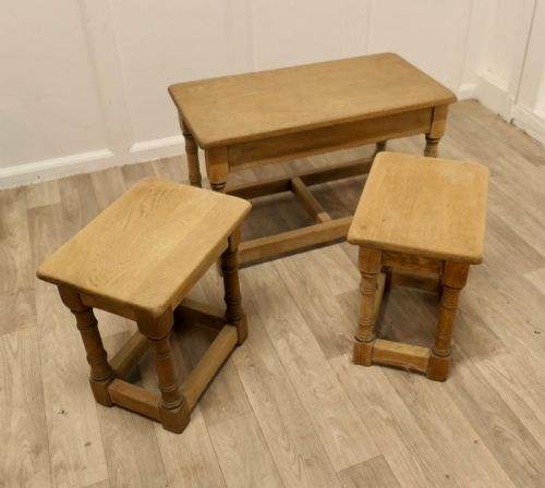 STYLISH ARTS AND CRAFTS NEST OF OAK TABLES - ADDITIONAL PHOTO 4