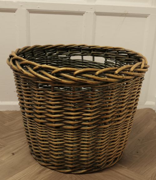 VERY LARGE ROUND WOVEN WILLOW LOG BASKET - ADDITIONAL PHOTO 1