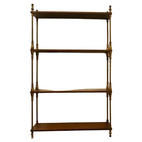 French Walnut and Brass Open Shelf  Unit