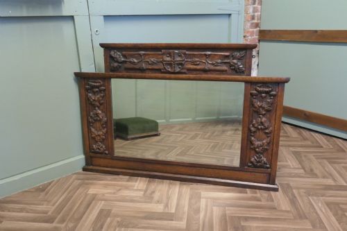 A LARGE ARTS AND CRAFTS CARVED OAK OVERMANTEL OR WALL MIRROR - ADDITIONAL PHOTO 6