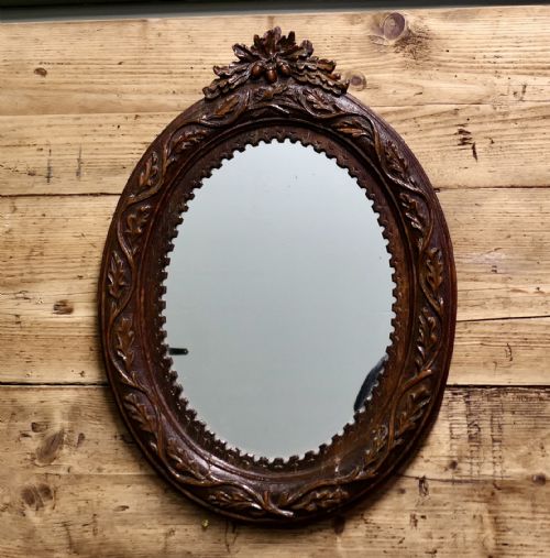 CARVED OAK OVAL WALL MIRROR - ADDITIONAL PHOTO 1