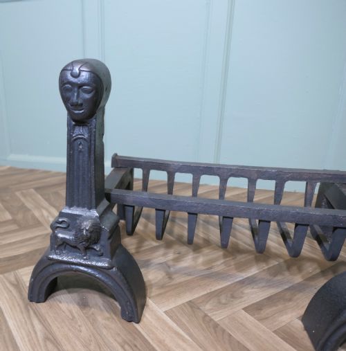 VERY HEAVY 19TH CENTURY INGLENOOK FIRE GRATE ON ANDIRONS - ADDITIONAL PHOTO 2