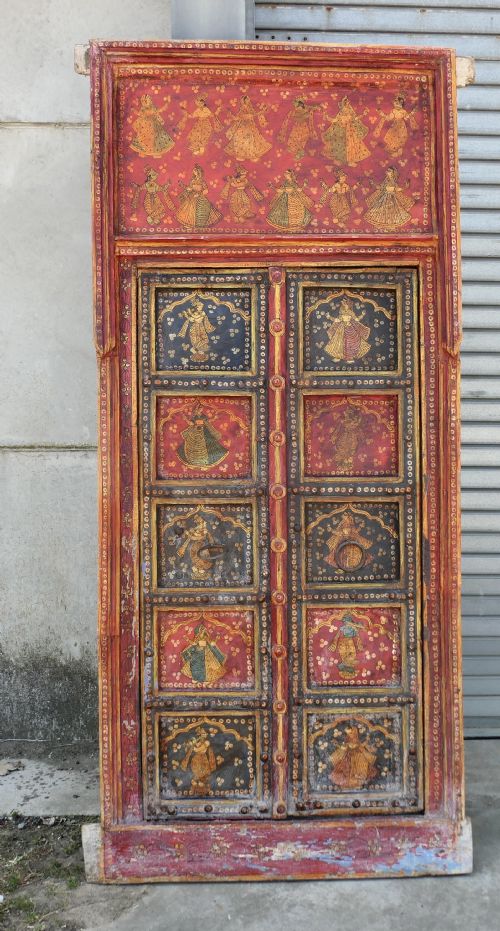 VIBRANT INDIAN PAINTED DOORS IN ORIGINAL FRAME WALL ART - ADDITIONAL PHOTO 1