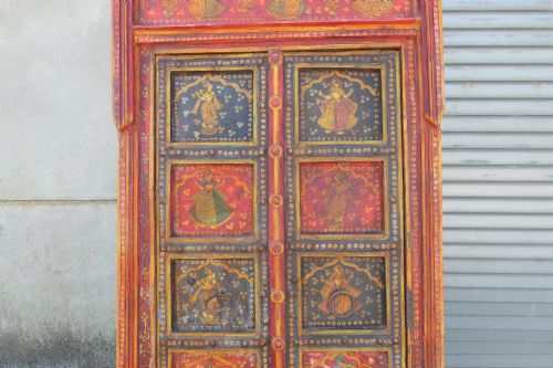 VIBRANT INDIAN PAINTED DOORS IN ORIGINAL FRAME WALL ART - ADDITIONAL PHOTO 2