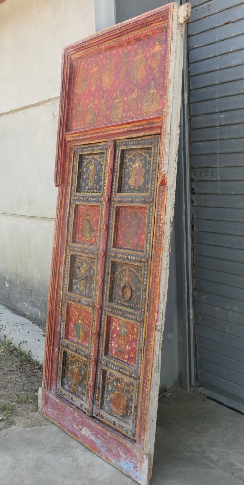 VIBRANT INDIAN PAINTED DOORS IN ORIGINAL FRAME WALL ART - ADDITIONAL PHOTO 3