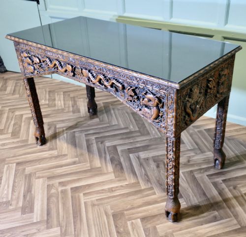 LONG CHINOISERIE CARVED CONSOLE TABLE OR HALL TABLE - ADDITIONAL PHOTO 3