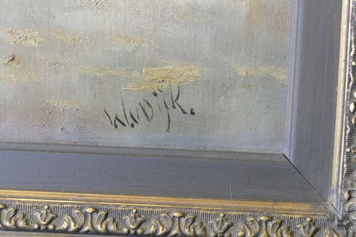 19TH CENTURY OIL PAINTING SIGNED WVDIJK VILLAGE FROM THE WATER - ADDITIONAL PHOTO 1
