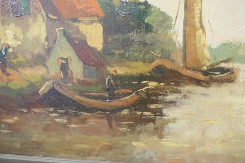 19TH CENTURY OIL PAINTING SIGNED WVDIJK VILLAGE FROM THE WATER - ADDITIONAL PHOTO 2