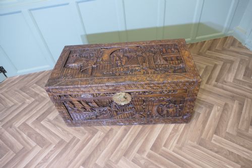 LARGE ORIENTAL CARVED CAMPHOR WOOD CHEST - ADDITIONAL PHOTO 1